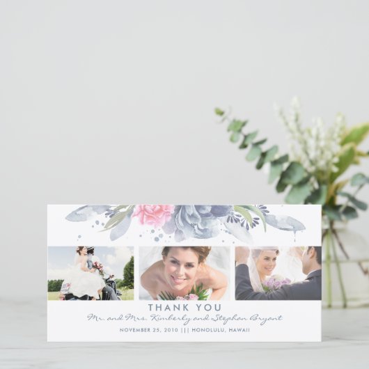 Merci de Mariage bleu et rose pâle (Debout devant)