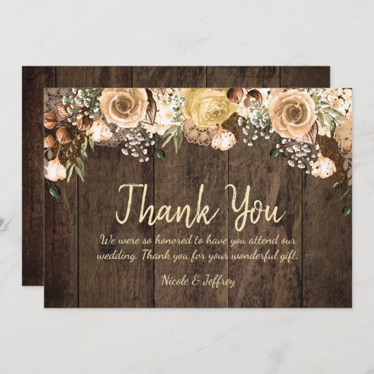 Merci de Mariage campagnard en bois Tan Rustique (Devant / Derrière)