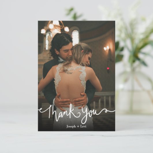 Merci de Mariage de calligraphie blanc doux (Debout devant)