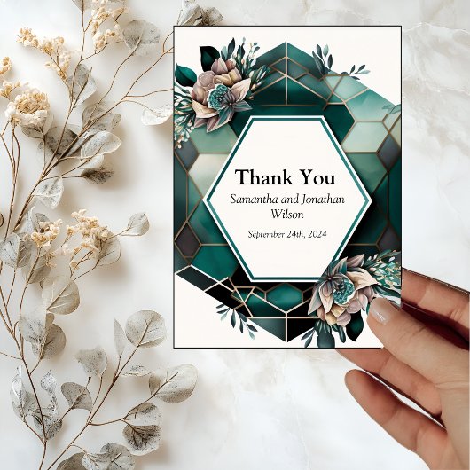 Merci de Mariage de design géométrique vert modern