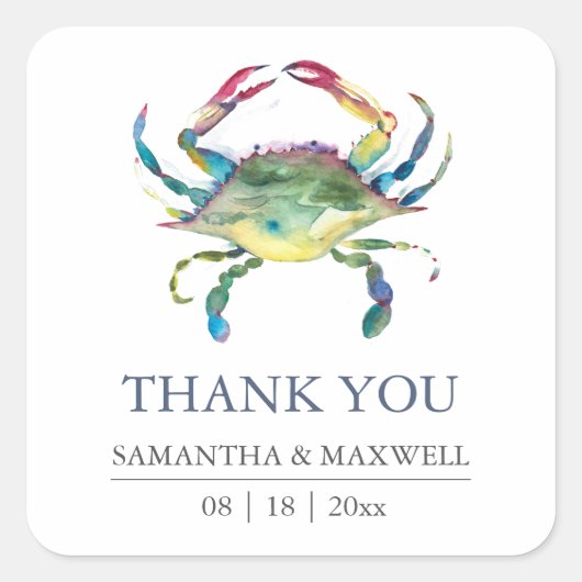 Merci de mariage de plage Favor Sticker Crabe bleu (Devant)