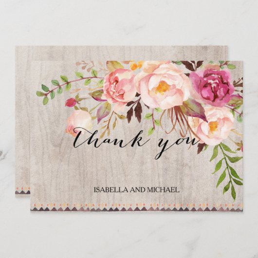 Merci de Mariage floral rustique/double face (Devant / Derrière)