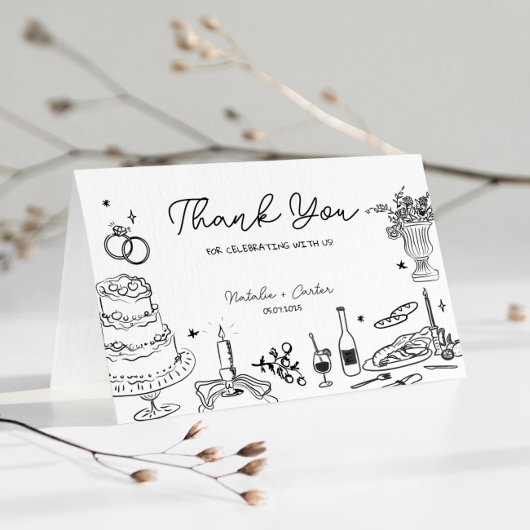Merci de Mariage Whimsical tiré à la main