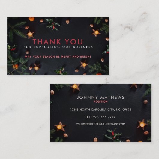 Merci de Noël Carte de visite (Devant / Derrière)