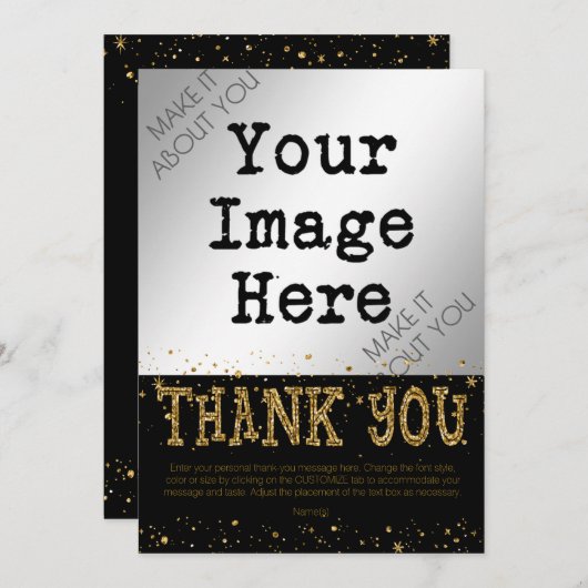 Merci de Parties scintillant noir et or : écriture (Devant / Derrière)
