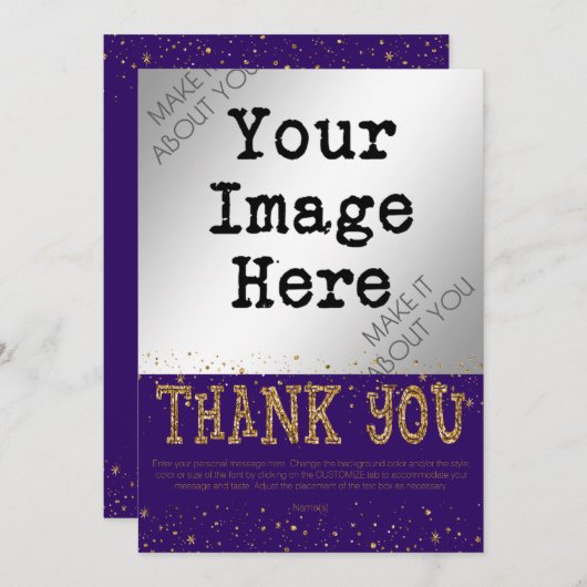 Merci de Parties scintillant violet et or : écritu (Devant / Derrière)