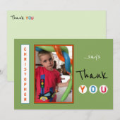 Merci de petit garçon photo carte verte (Devant / Derrière)