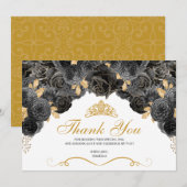 Merci de Quinceanera Floral Noir et Or (Devant / Derrière)
