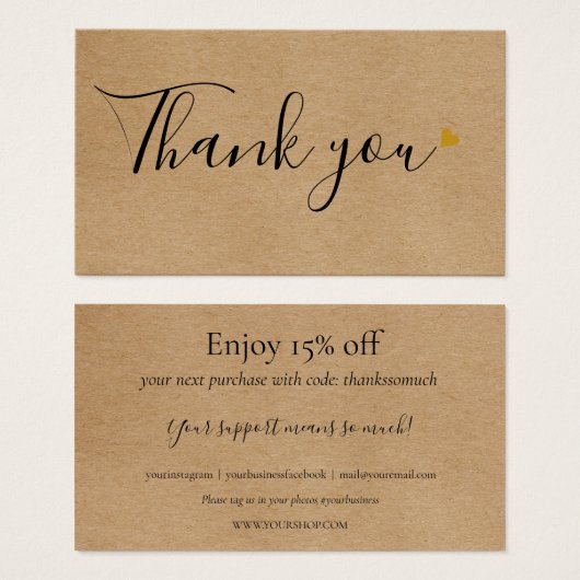 Merci De Script Rustique Pour La Carte De Remise S (Devant & derrière)