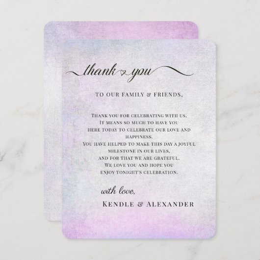 Merci de table de réception Lavender Grey (Devant / Derrière)