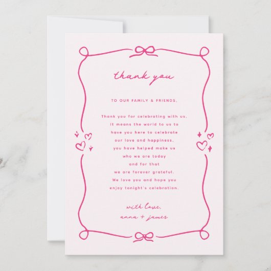 Merci de table Whimsical rose de mariage (Devant)