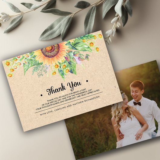 Merci de tournesol rustique Cartes photos Mariage