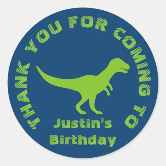 Merci de venir les stickers d'anniversaire dinosau (Devant)