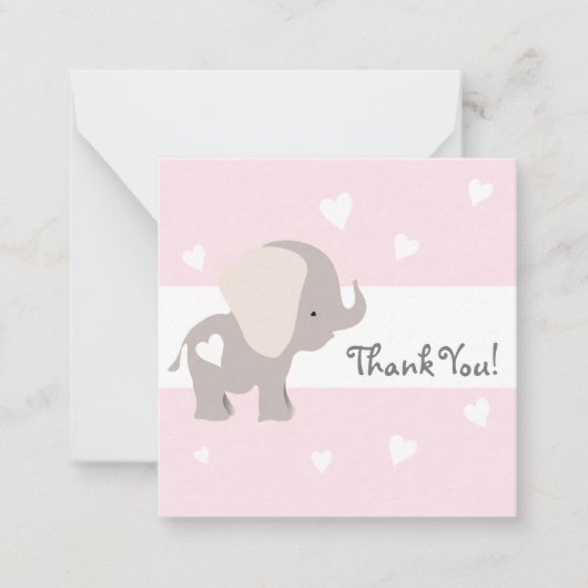 Merci d'éléphant de coeur rose Cartes pour notes (Devant)