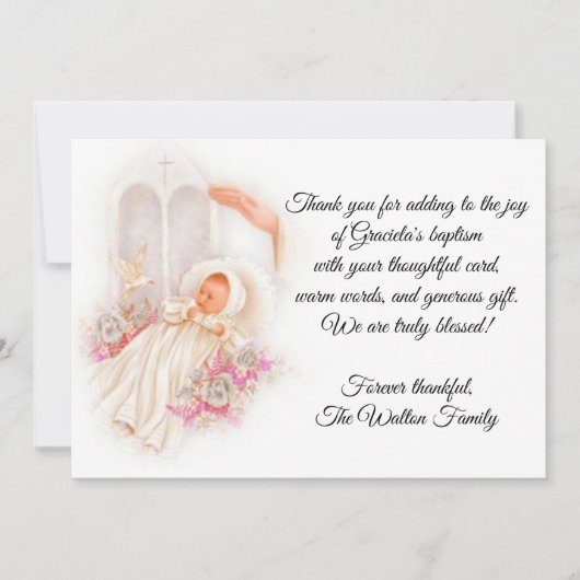 Merci des fleurs roses de la petite fille baptisma (Devant)