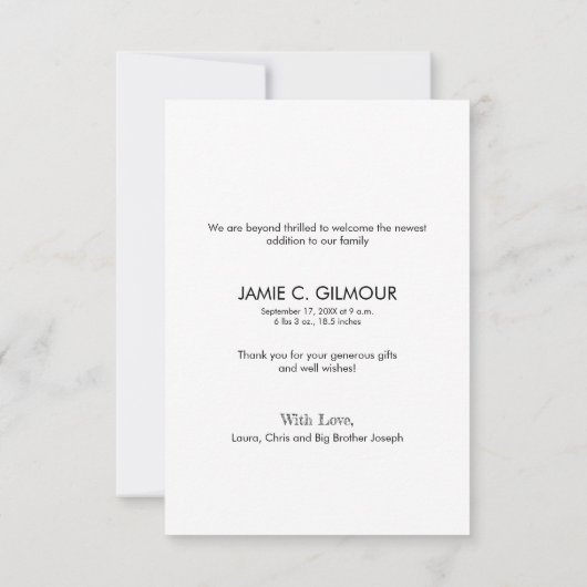 Merci, deuxième bébé faire-part de naissance (Dos)