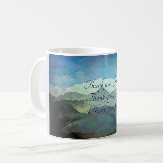 Merci, Dieu.  Tasse de café (Devant gauche)