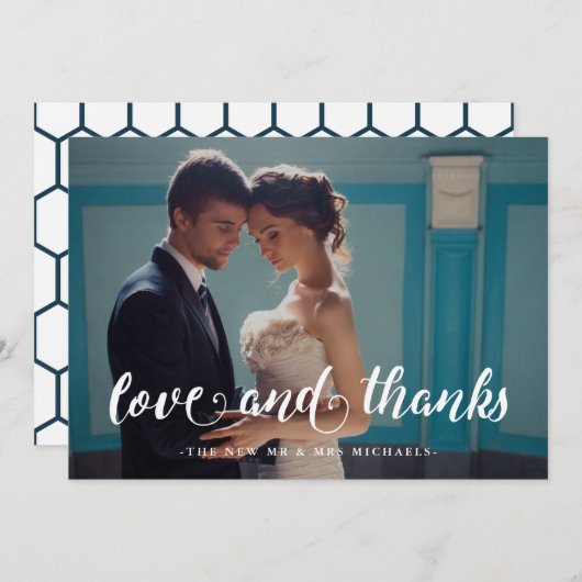 Merci d'impression géométrique bleu Mariage photo (Devant / Derrière)