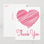 Merci Doodé Coeur rouge / carte postale rose (Devant / Derrière)