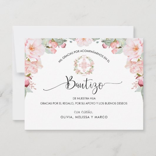 Merci du baptême espagnol, blush et menthe (Devant)