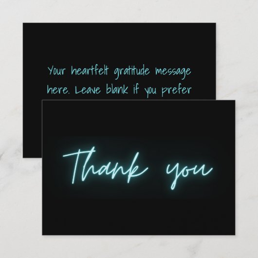 Merci Écriture Néon Turquoise Moderne Noir (Devant / Derrière)