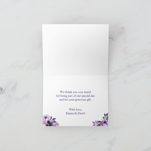 Merci élégant floral pourpre de mariage (Intérieur)