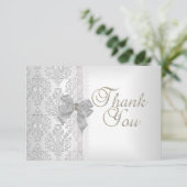 Merci Elégant Mariage Damas Blanc Bow Argent (Debout devant)