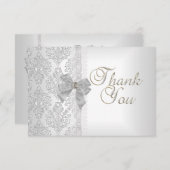 Merci Élégant Mariage Damassé Blanc Ruban Argent (Devant / Derrière)