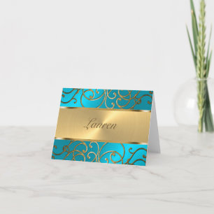Merci Elégant Turquoise Blue Gold Filigree