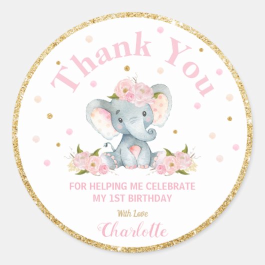 Merci éléphant Sticker Étiquettes Anniversaire Fav (Devant)