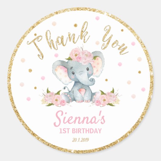 Merci éléphant Sticker Étiquettes Anniversaire Fav (Devant)