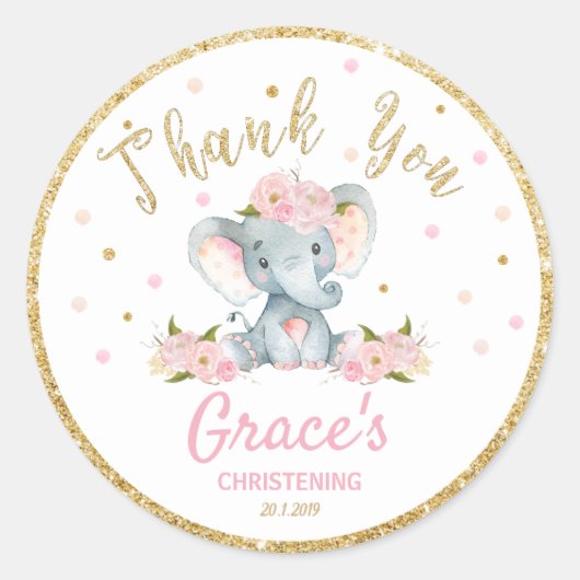 Merci éléphant Sticker Étiquettes Baptême favorise (Devant)
