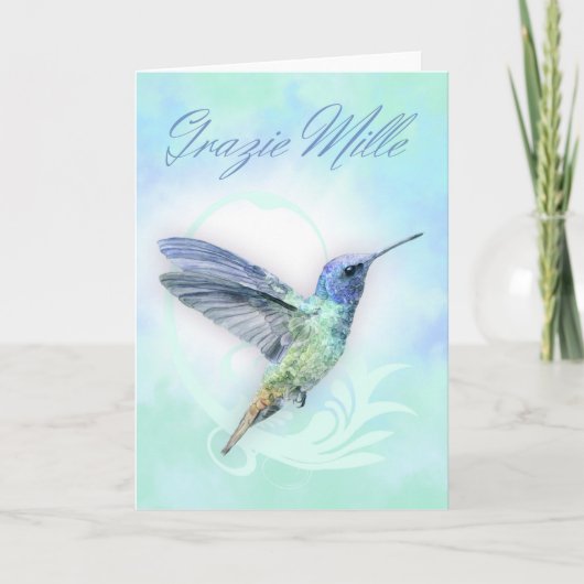 Merci En Italien - Carte Humminbird Aquarelle (Devant)