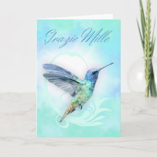 Merci En Italien - Carte Humminbird Aquarelle