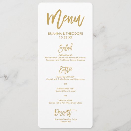Merci en lettres de menu de mariage d'or de main (Devant)