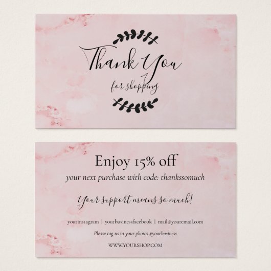 Merci En Marbre Rose Pour La Carte De Remise (Devant & derrière)