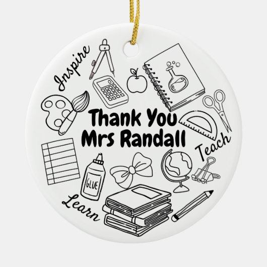 Merci Enseignant Doodle Ornement (Devant)