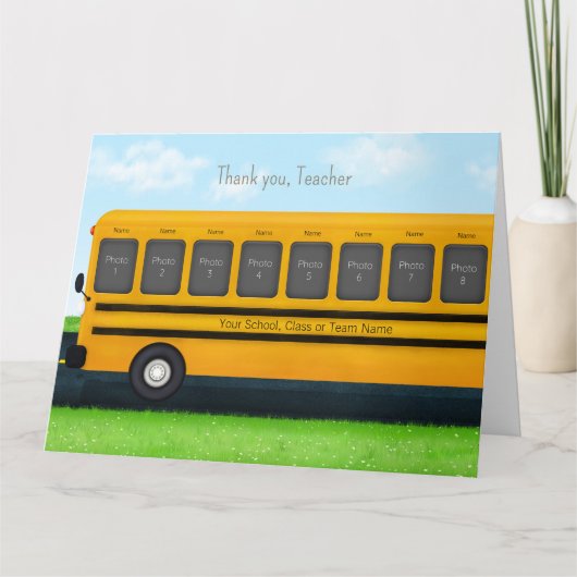 Merci Enseignant École Jaune Bus 16 Photos Carte (Devant)