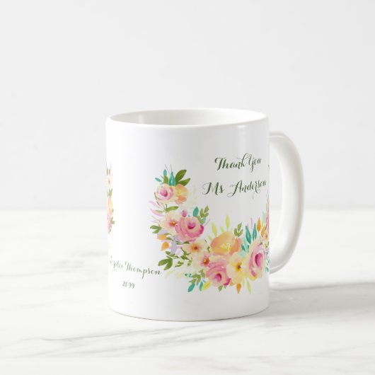 Merci Enseignant Floral Wreath Coffee Mug (Devant droit)