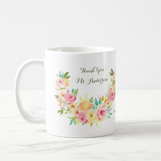 Merci Enseignant Floral Wreath Coffee Mug (Gauche)
