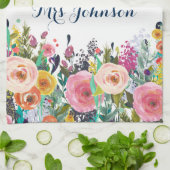 Merci Enseignant Peint Floral Serviette de cuisine (Plié)