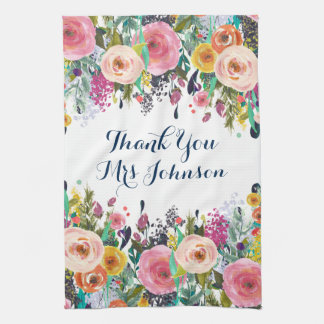 Merci Enseignant Peint Floral Serviette de cuisine