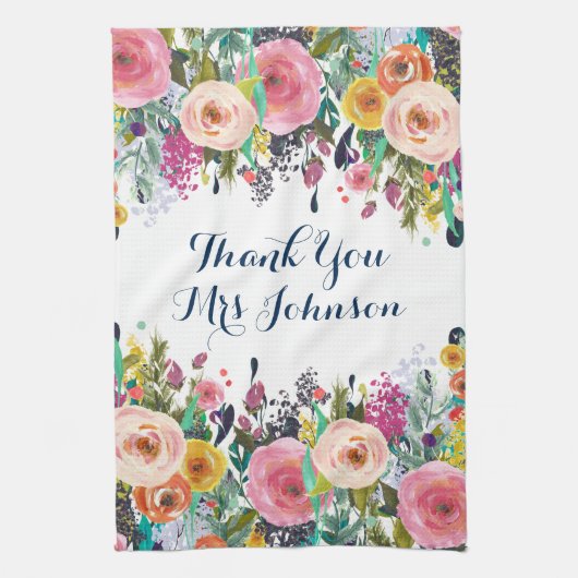 Merci Enseignant Peint Floral Serviette de cuisine (Vertical)