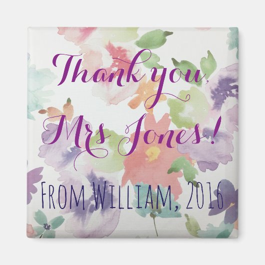 Merci Enseignant (Votre Nom) Fleurs Magnet (Devant)