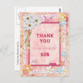 Merci Fils, fleurs et papillons carte artisanale (Devant / Derrière)