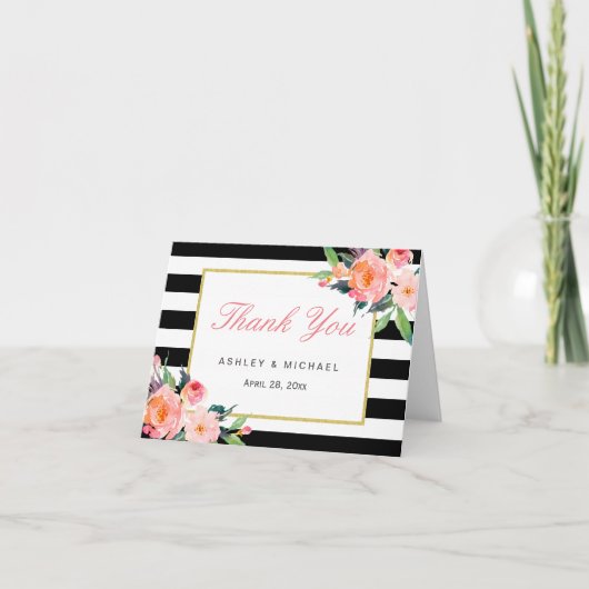 Merci floral classique noir à l'aquarelle (Devant)