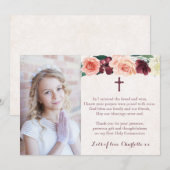 Merci floral vintage de communion de fille (Devant / Derrière)