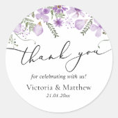 Merci Floral Violet Mariage Favor Sticker (Devant)