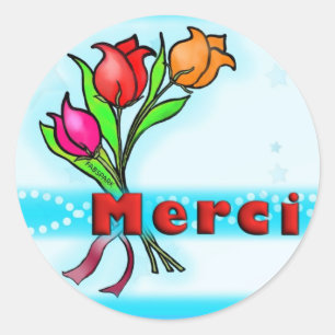 MERCI Frans Bedankt cartoon bloemen stickers
