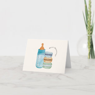 Merci Franse Macarons & Melk Blauwe Baby Shower Bedankkaart